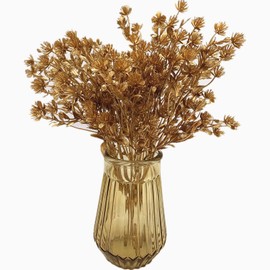 Artificial Golden Babysbreath Plants, Fake Baby Breath Plant - Gold 2 Pack, Plastic Gypsophila Flower Bushes Faux Shrubs Indoor Outdoor Planter Vase Filler Home Garden Decor for Christmas Decoration