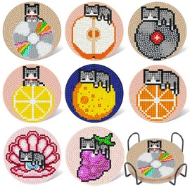 EWJRNSF 8 PCS Diamond Arts Painting Coasters, Small Diamond Art Coasters Kits Sets for Adults Beginners, Gem Painting by Number Kits Coaster for Craft with Holder for Drinks. Bird