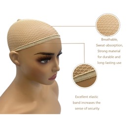 Bestac 6 Pieces Wig Caps, Light Brown Mesh Wig Cap Net Weaving Closed End Wig Caps for Woman, Men, Kids