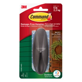 Command Outdoor Hook, Decorate Damage-Free, Water-Resistant Adhesive, Large (17083BZ-AWES), Outdoor - Metallic Bronze