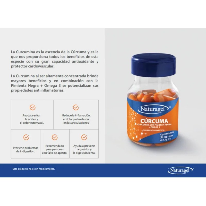 Naturagel Cúrcumacurcumina+pimienta Negra+omega 3 30 Cap Sabor Sin Sabor