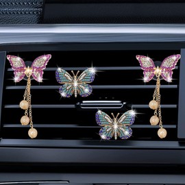 Bling Butterfly Air Vent Clips, Crystal Butterfly Car Decoration - 4 Pcs Pandent Car Air Fresheners Vent Clip Diffusers