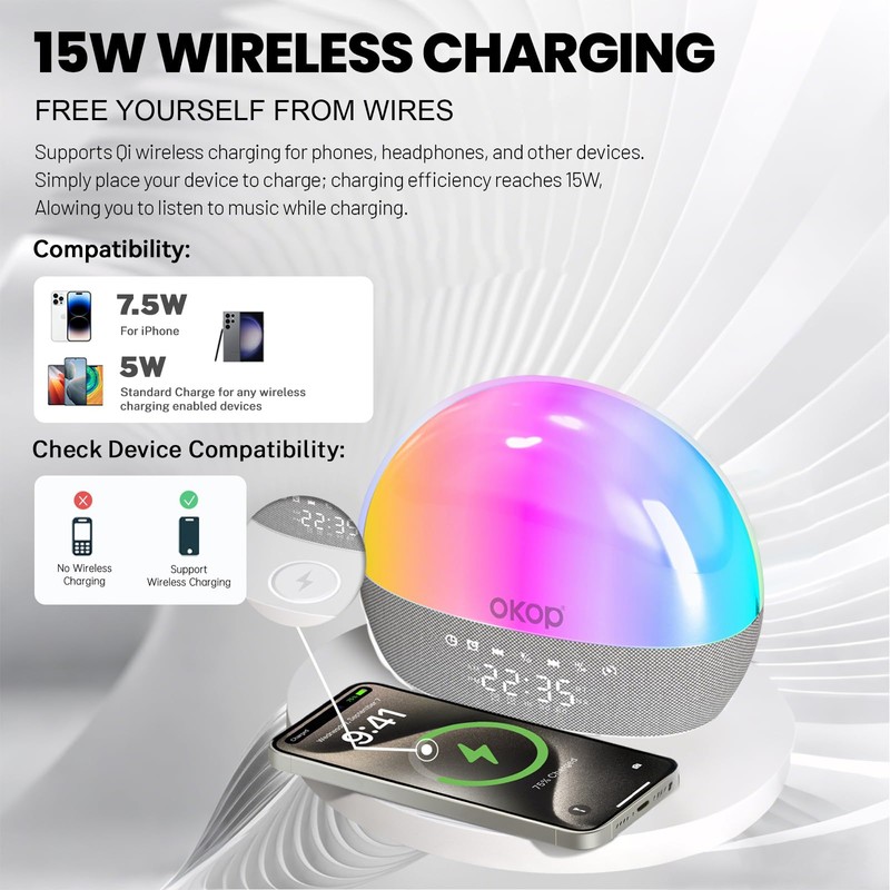 Strackvial Portable Bluetooth Speaker with 15W Wireless Charger, Dual Alarm