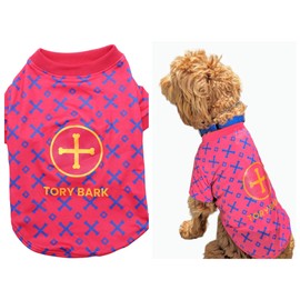 Dog T-Shirt Tee Clothes Vest Lightweight Stretchy Soft Cool Breathable Puppy (Pink Tory Bark, Large)