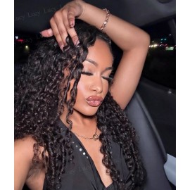 Raw Burmese Pixie Curly Half Wig Cuticle Aligned Natural Human Hair Glueless Wigs with Adjustable Drawstring 100% Human Hair Wigstyle: natural color 200% half wigs, color: burmese curly spring curly end, stretched length: 16 Inches