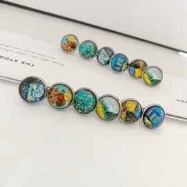 6 Pairs Van Gogh Painting Glass Ball Earrings Van Gogh Starry Sky Starry Night Sunflower Oil Painting Stud Earring Set for Women (Colours-10Pc)