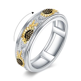 POPLYKE Hummingbird Anxiety Rings Sterling Silver Hummingbird Spinner Spinning Fidget Rings for Women Relieve Stress Gift