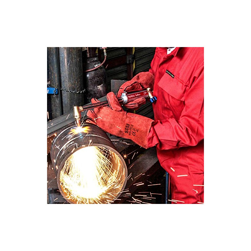 Scan SCAGLOWELRED Welders Gauntlets, Red, 35cm (14in) Cowsplit leather with