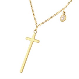 My Daily Styles 925 Sterling Silver Yellow Gold-Tone White CrystalCZ Religious Cross Pendant Necklace