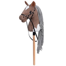 BEJOY Horse Toy Horse, Hobby Horse Wooden Horse Plush Horse for Riding for Children with Halter and Bridle, Brown/White