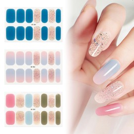 42 Pcs 3 Sheets Nail Stickers Wraps Polish Strips Gradient Stickers Glitter Self Adhesive DIY Art Decals Strips for Women Girls Acrylic Manicure Tips Decor with 1 Pcs Nail Files,Style4