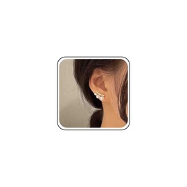 Jugielu Vintage Crystal Pearl Ear Climber Earrings Gold CZ Pearl Earrings Rhinestones Pearl Climber Crawler Earrings Pearl Bridal Wedding Earrings Jewelry for Women