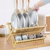 KKTONER Bamboo Dish Drying Rack 2 Tier Foldable Plate Organizer