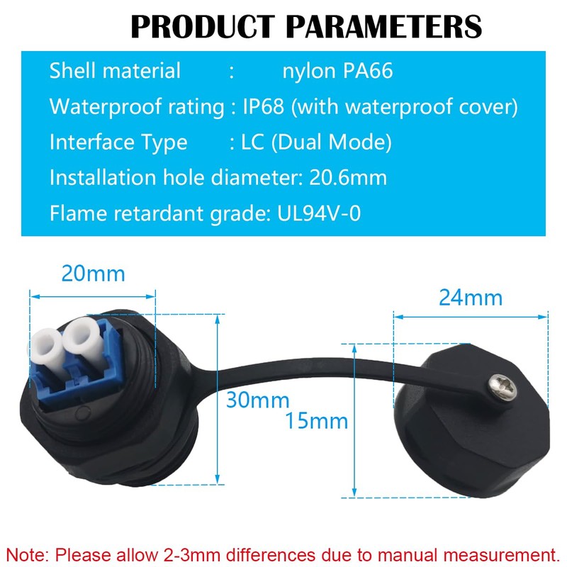 LC Connector, CTRICALVER Fibre Coupler LC-UPC Waterproof, 1Pcs IP68 Fibre