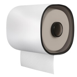 Toilet Paper Holder, Self-Adhesive Toilet Tissue Roll Cover Stand Guard Wall Mount Waterproof Enclosed No Drilling Stick on Roll Towel Dispenser Protector Dog Cat Proof for Bathroom Use