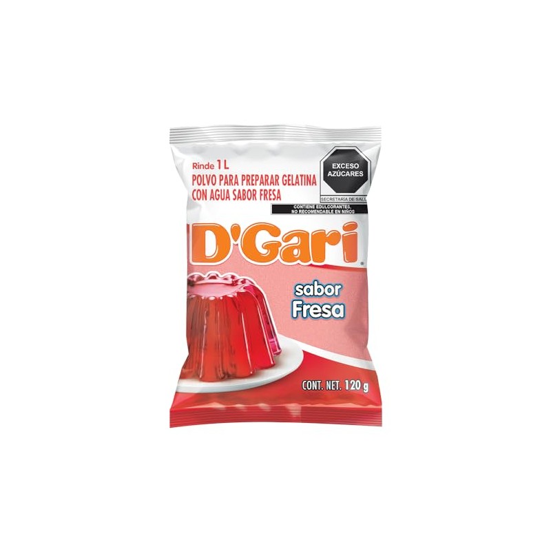 D´Gari Polvo para preparar gelatina con agua sabor fresa 120
