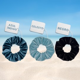 ALYNEL: Pack of 3 Premium Velvet Hair Scrunchies - Soft, Elegant and Sturdy - Ideal for All Hair Types (Sky & Night)