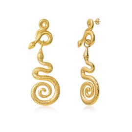 WELLIKE Hypoallergenic & Waterproof Gold Earrings for Women - 18K Gold Plated Stainless Steel Studs with Adorable Hanging Gold Snake Pendant for Daily Wear & Special Occasions