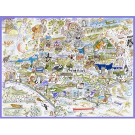 Comical Map Of Dorset, Artwork By Tim Bulmer - 1000 Piece Puzzle For Adults, Large Puzzle 66cm X 50cm In Size. Challenging To Complete But Fun And Humorous