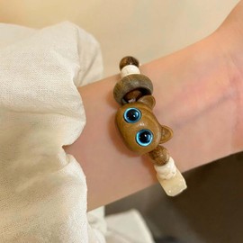 Vacaonio Vintage Cartoon Cat Bracelet Brown Cat Chain Bracelet Wooden Bead Bracelet Acrylic Cat Bracelets Beaded Strand Stretch Bracelet Stone Beaded Bracelet Jewelry for Women