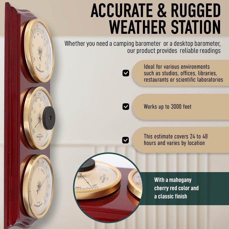 Classic Analog Weather Station-Home Barometers-Indoor Barometer-Barometer Hygrometer Thermometer-Traditional Weather Indicators-Home