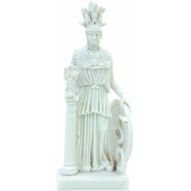 Greek Goddess Athena / Minerva with Shield (Cast Alabaster Statue 26 cm / 8.6 Inches)