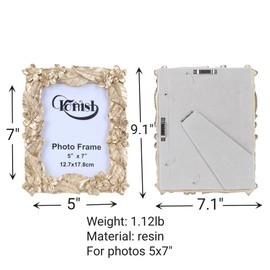 5x7 Vintage Gold Picture Frames with Embossed Flowers and Leaves, Ornate Antique Photo Frame 5 x 7 for Tabletop and Wall Mounting