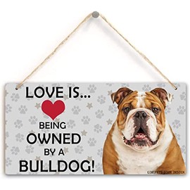 GIMIPATS LOVE Is ... Being Owned By A Bulldog,Dog Sign,Perfect for Dog Lover Gifts 6inx12in Wall Hanging Sign, Pet Themed Home Decor, Paw Decorations