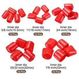 MECCANIXITY 50pcs Round End Protective Caps Rubber Cover 5/8" 11/16" 3/4" 25/32" 7/8" Red Screw Protector for Screw Bolt, Plumbing Pipe
