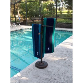 OUTDOOR LAMP COMPANY POOLSIDE TOWEL STAND, BRONZE COLORED PVC, 51" TALL, HOLDS 6 TOWELS, WEIGHTABLE