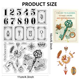 CHGCRAFT Vintage Numbers Clear Stamps Measuring Tools Transparent Silicone Stamps Borders Stamp DIY Scrapbook Supplies Album Decoration Crafting,6.3x4.3Inch