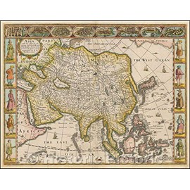 Historic Map - Asia with The Islands adjoining described, The Attire of The People, Townes of Importance, All of Them Newly Augmented, 1676, John Speed - Vintage Wall Art 24in x 18in