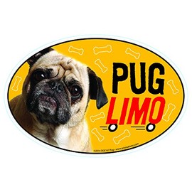 Pug Car Magnets: Pug Limo on Board - Oval 6" x 4" Auto/ Truck/ Refrigerator/ Mailbox (Funny Car Decals, Dog Magnet, Pug)