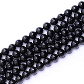 PLTbeads Natural Gemstone Loose Beads Smooth Round Approxi 15 inch DIY Bracelet Necklace for Jewelry Making (8mm, Black Tourmaline)