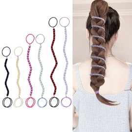 6PCS Rip Tie Hair Ties, Elastic Braided Spiral Hair Ties, Colorful Rip Tie for Yoga, Sports and Workouts, No Damage Ponytail Holders for Long, Thick and Curly, Accessories for Women(3 Sizes, 6 Colors) (Black + Beige+Blue-red+Blue-yellow+Red-black+Green-v