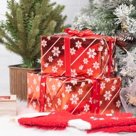 MAYPLUSS Christmas Wrapping Paper Sheet with Cutlines on Reverse - Folded Flat - Rose Gold Snowflake Design with Glitter Metallic Foil Shine (25 sq.ft.ttl.) - 30 inch X 120 inch Per Sheet