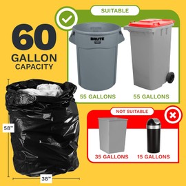 ToughBag 55 Gallon Trash Bags Heavy Duty (100 Count) - 50-60 Gallon Black Garbage Bags, Large Trash Bags - 38 x 58" - Made in USA