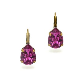 Dark Rose Pink Pear Shaped Earrings Made with Genuine Austrian Crystal, Drop Lever Back, Teardrop, Bridesmaids Gift, Assorted Finishes