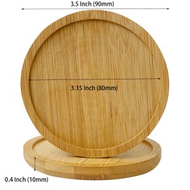 UEJYWUY 60 PCS 3.5 x 3.5 Inch Natural Round Bamboo Coasters, Round Bamboo Tray Saucer, Bamboo Coasters for Drinks, Most Cups and Glasses, Indoors or Outdoors Plants