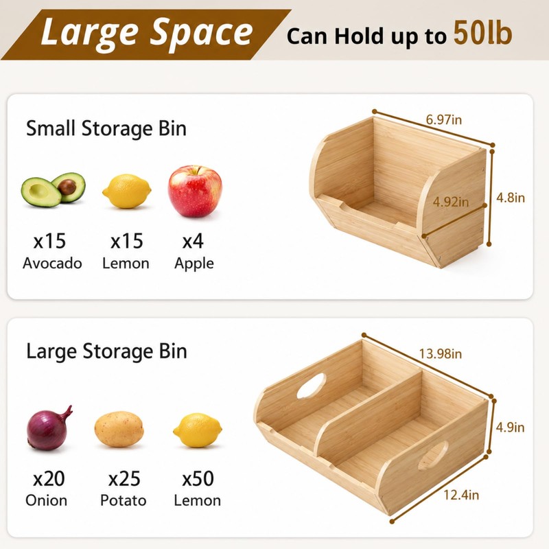 Poerlve Potato and Onion Storage Bin – 3 Pack Bamboo