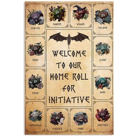 Retro Metal Sign Welcome To Our Home Roll For Initiative Poster Dungeons And Dragon Roleplaying Game Poster Wall Decor Home Cafe Courtyard Garden Decor Farm Sign 12x18 Inch