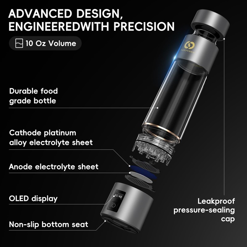PUREPEBRIX Hydrogen Water Bottle Generator - Up to 6400 PPB,