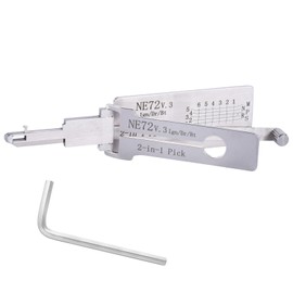 Lock Pick, 2 in 1 Master Key with Hexagonal Wrench, Professional Stainless Steel Lock Picking Tool, Auto Pick and Decoder Tools for Peugeot, Car Key Reader(NE72)