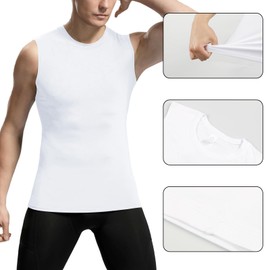 Towintec Mens Athletic Compression Shirts Dry Fit Sleeveless Under Shirt Running Workout Muscle Base Layer Tank Tops for Gym Basketball(White,L)