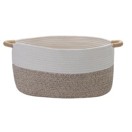 HIFEASTS Large Cotton Rope Storage Basket with Handles, Hamper, Laundry Basket, 20 "L x 14" W x 12 "H, Home Decor to Storage Blanket &Toy, etc .(White & Brown)