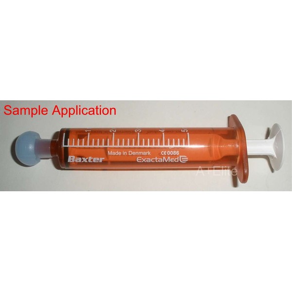 BAXA ExactaMed Oral Liquid Medication Syringe 5cc/5mL 100/PK Amber Medicine Dose Dispenser with Cap Exacta-Med Baxter Comar Latex Free