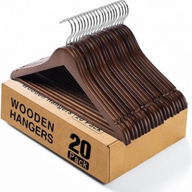 Kings Lifestyle Hub Wooden Hangers Premium Natural Bamboo Wood Hanger Well Polished Ergonomic Design & Sharply Cut Notches with Swivel Hook (Brown, Pack of 20)
