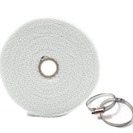 Eagles Fireproof Pipe Wrap, 2inch×32Ft, with 2 Clamps Tent Stove Pipe Wrap Anti Scalding Chimney Ribbon Stove Pipe Insulation Tent Protector Flue Protector Stovepipe Ribbon (White)