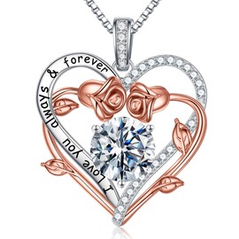 MOOSEA Anniversary Birthday Gifts for Women - Sterling Silver Moissanite Necklace Jewelry, Rose Heart Necklace Gifts for Wife Mom Sister Friend, 2ct D Color VVS1 Clarity Moissanite Necklace