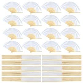 PLULON 26 Pieces White Paper Handheld Fan Hand Folding Fans Foldable Bamboo Fan for Wedding Home Parties Decoration